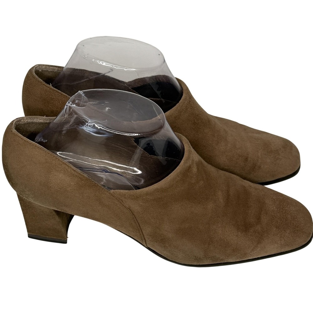 Stuart Weitzman Shooties Womens Sz 9 B Taupe Suede Block Heel Square Toe Pumps